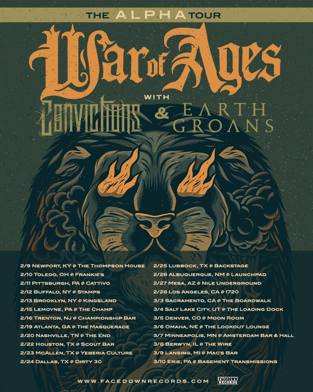 WAR OF AGES N AMERICA TOUR Facedown Records